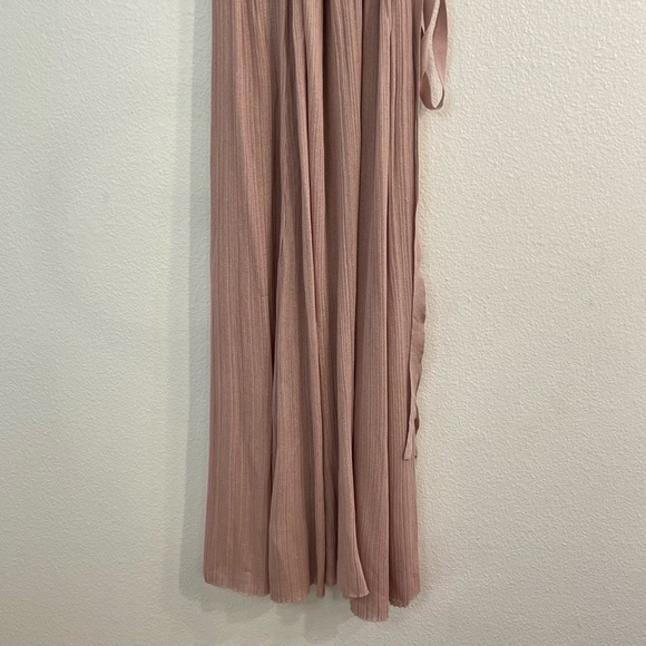 Zara Knit & Lace Wrap Dress Long Blush Pink Semi-Sheer V-Neck Size Small - Picture 8 of 16